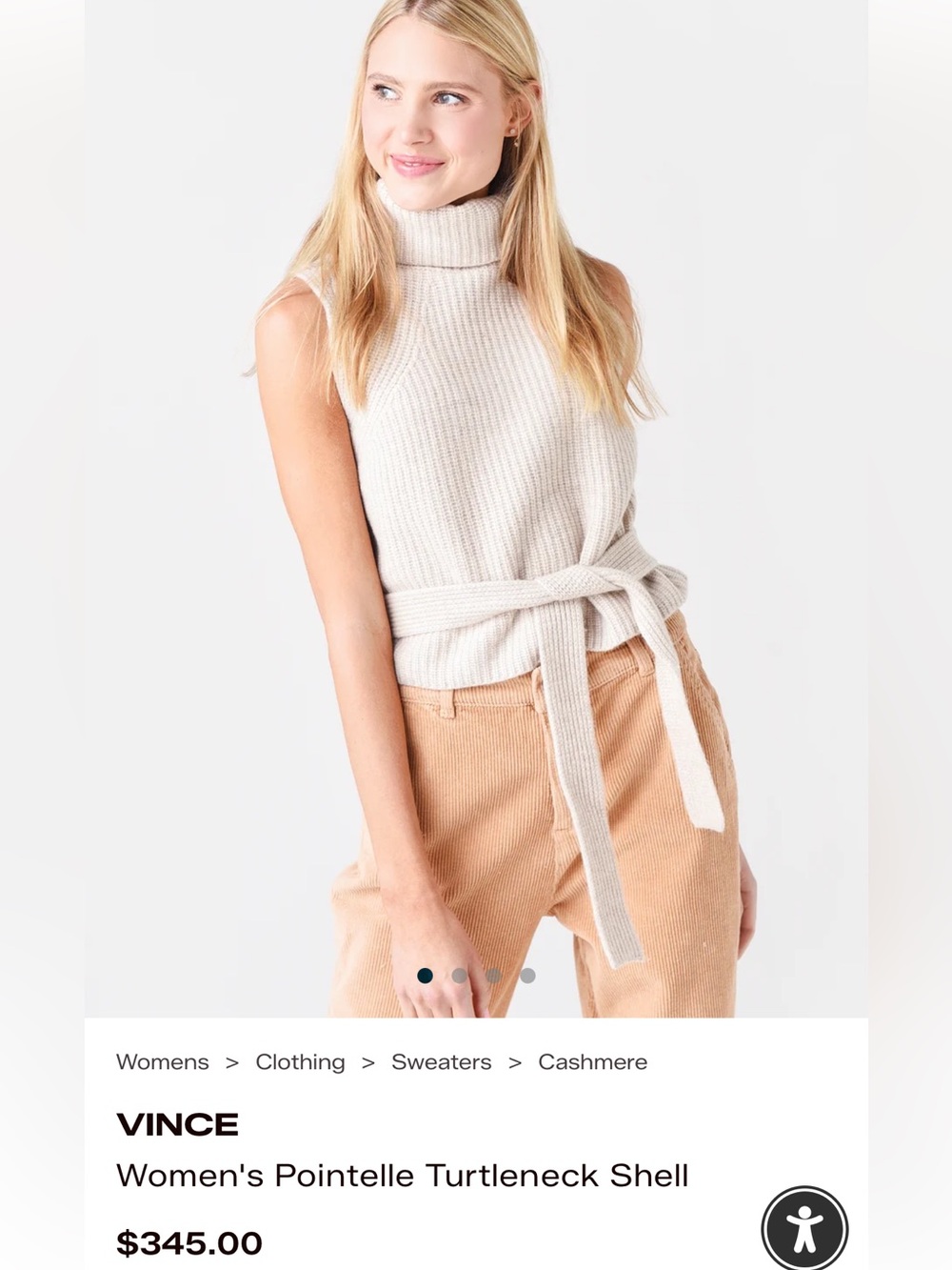Vince Wool & Cashmere Turtleneck Sleeveless Top Shell